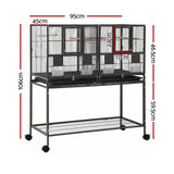 i.Pet 106cm 2-in-1 Bird Cage Aviary with Divider Parrot Budgie Wheels Black