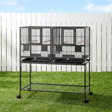 i.Pet 106cm 2-in-1 Bird Cage Aviary with Divider Parrot Budgie Wheels Black