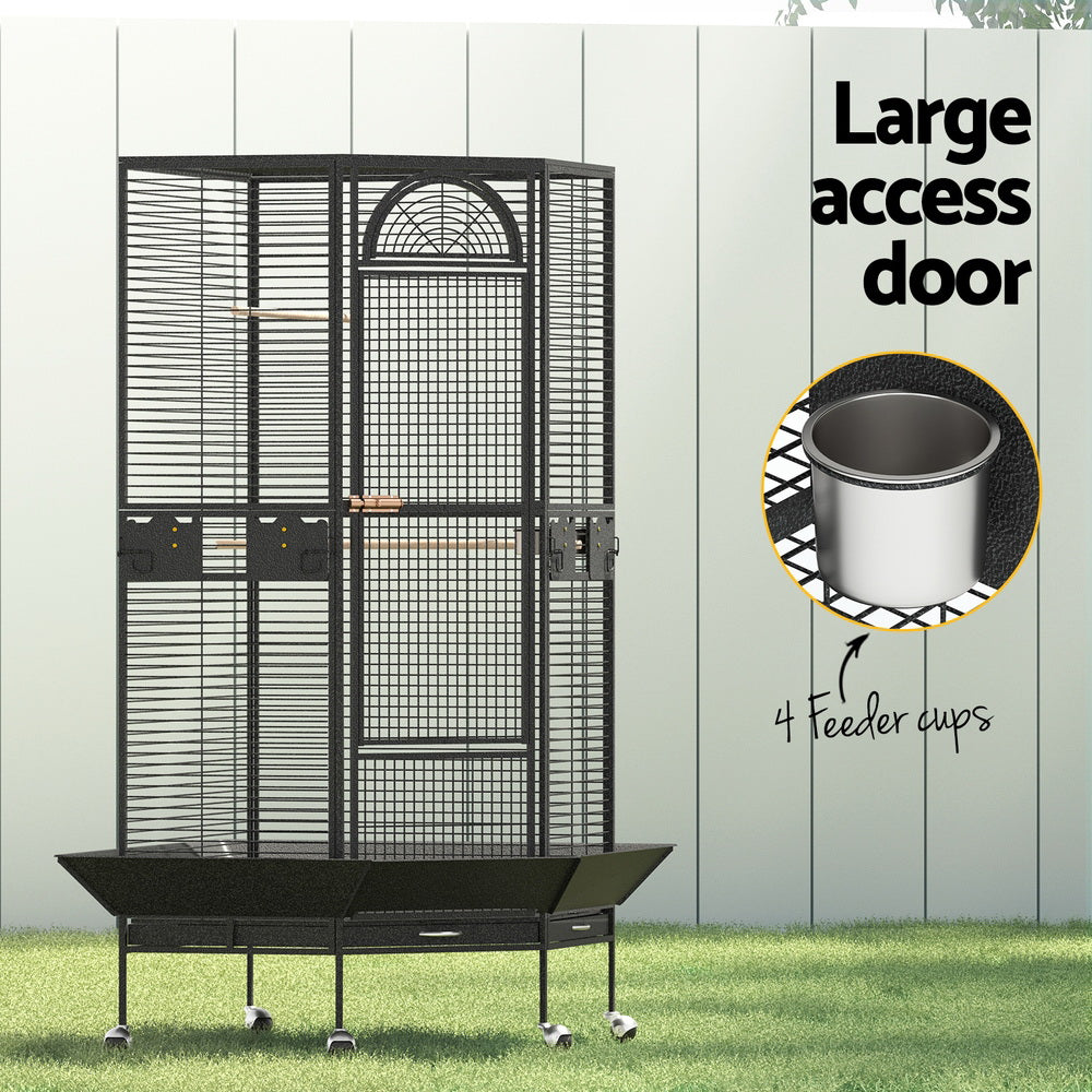 Bird Cages & Stands: i.Pet Bird Cage Large Jumbo Aviary Budgie Perch Cage Parrot Stand Wheels Corner