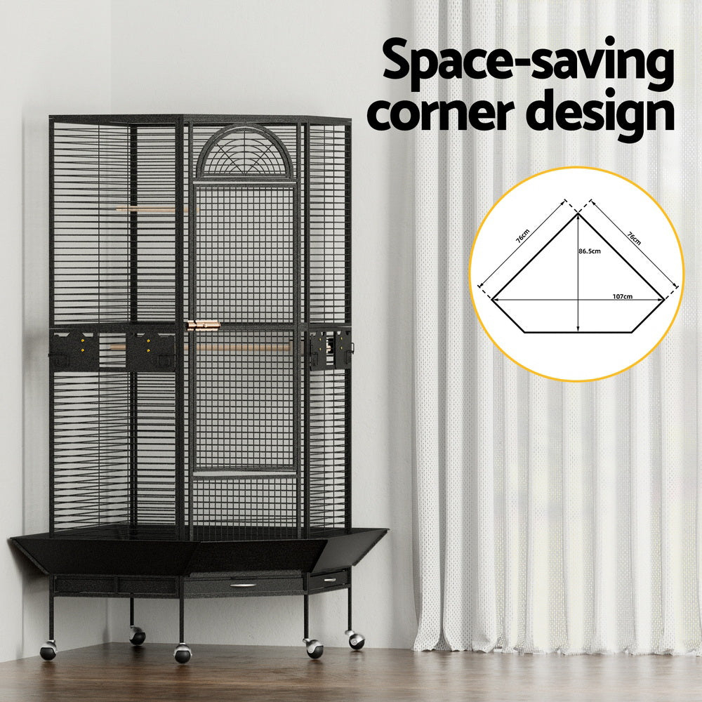 Bird Cages & Stands: i.Pet Bird Cage Large Jumbo Aviary Budgie Perch Cage Parrot Stand Wheels Corner