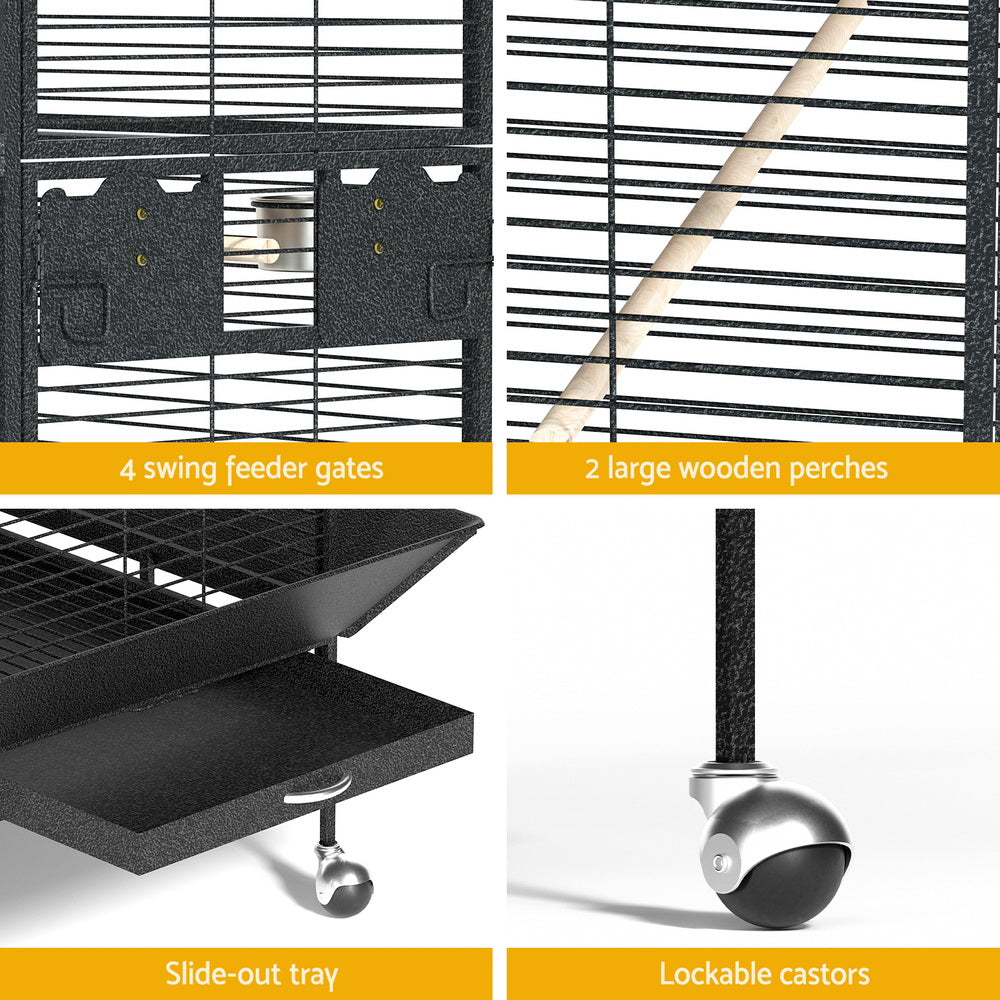 Bird Cages & Stands: i.Pet Bird Cage Large Jumbo Aviary Budgie Perch Cage Parrot Stand Wheels Corner