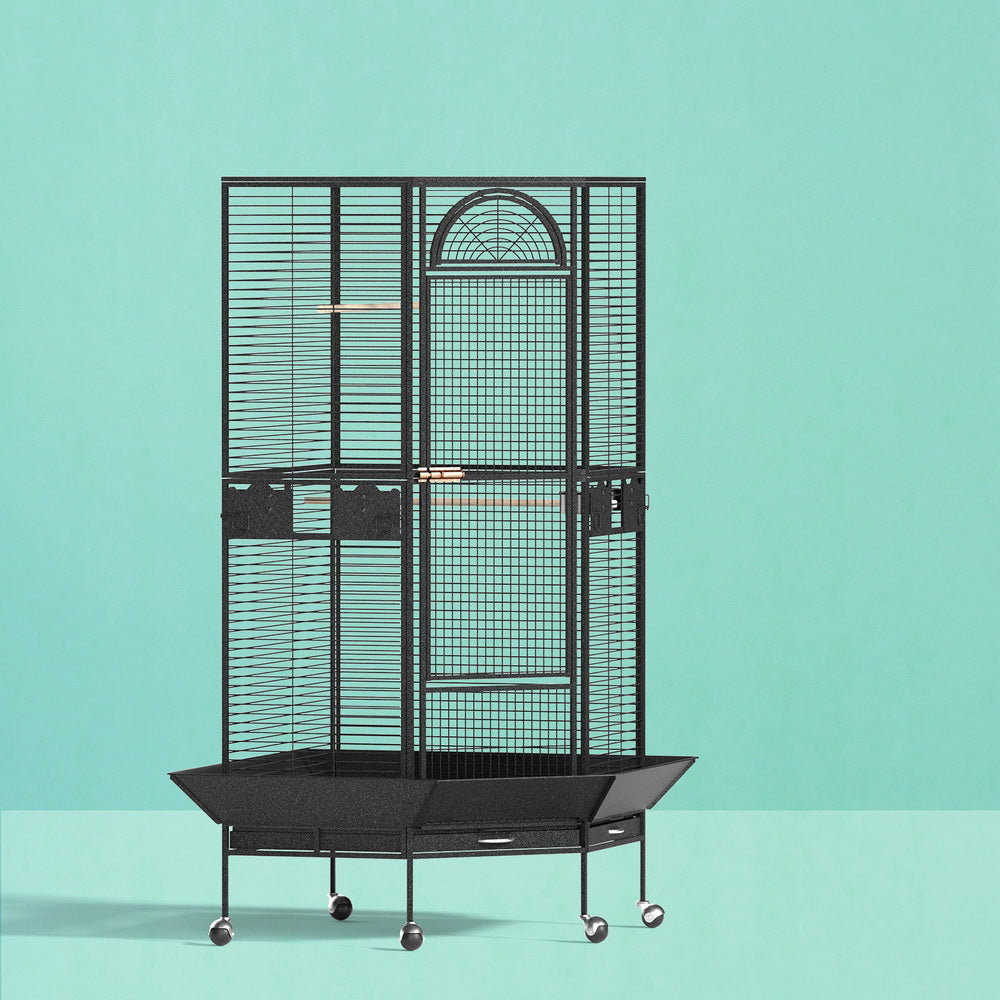Bird Cages & Stands: i.Pet Bird Cage Large Jumbo Aviary Budgie Perch Cage Parrot Stand Wheels Corner