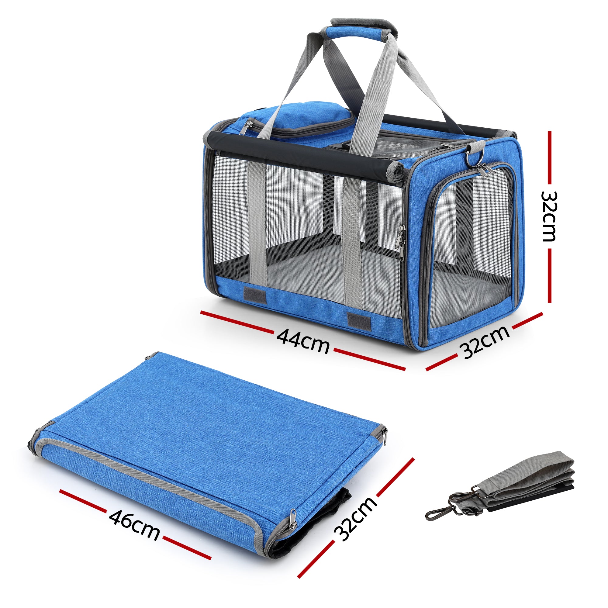 Dog Carriers & Crates: i.Pet Pet Carrier Bag Foldable Dog Cat Durable Crate Travel Cage Portable Car Kennel Blue