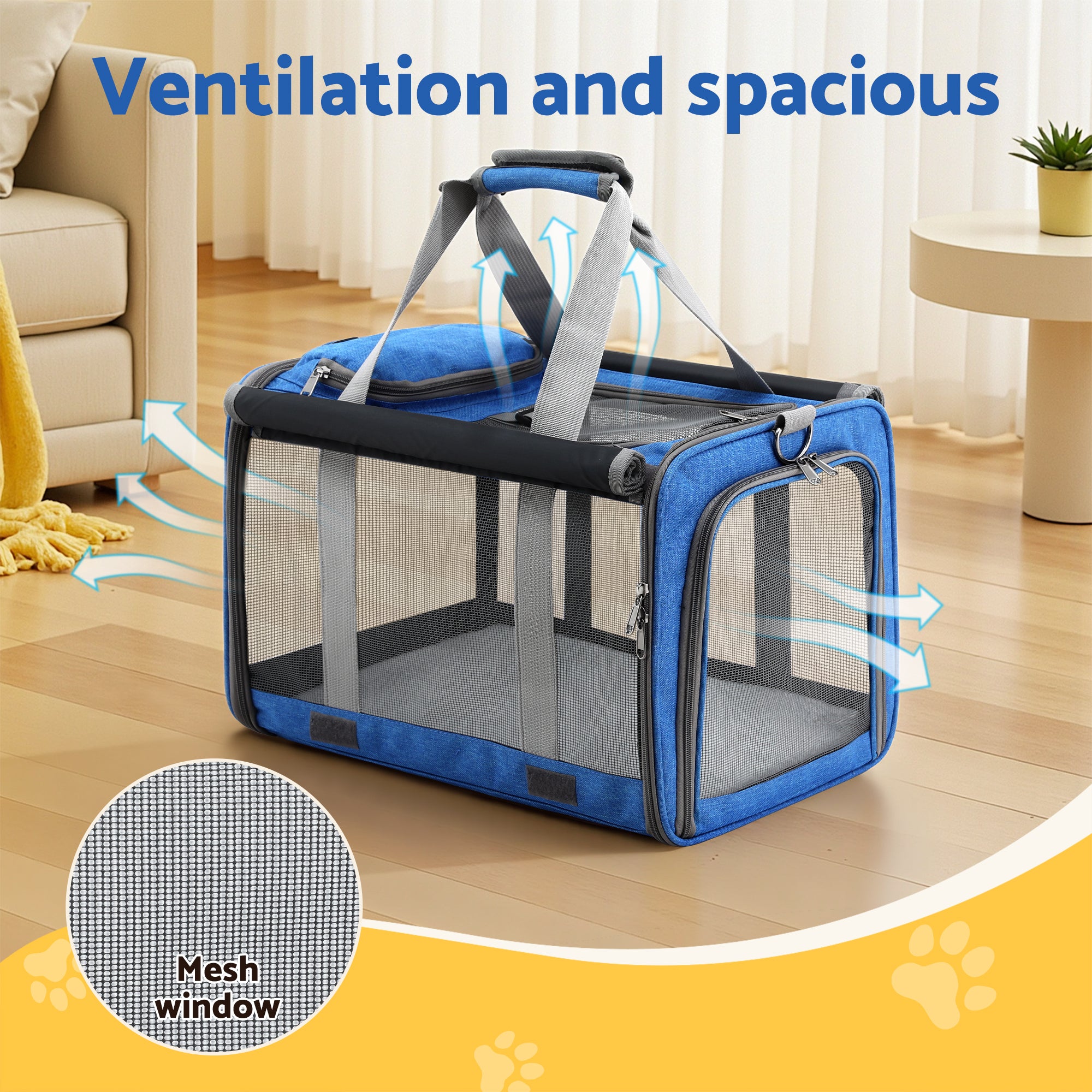 Dog Carriers & Crates: i.Pet Pet Carrier Bag Foldable Dog Cat Durable Crate Travel Cage Portable Car Kennel Blue