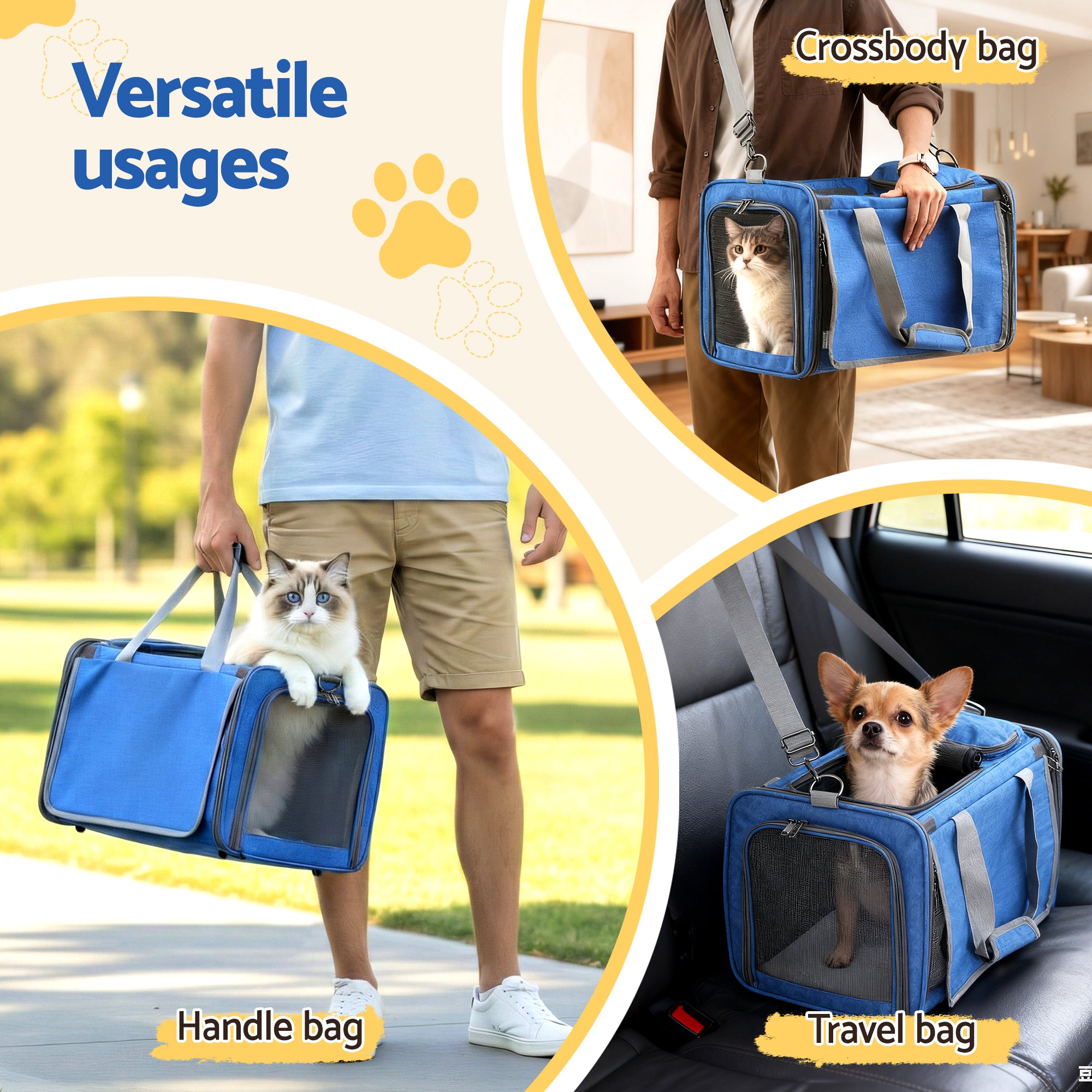 Dog Carriers & Crates: i.Pet Pet Carrier Bag Foldable Dog Cat Durable Crate Travel Cage Portable Car Kennel Blue