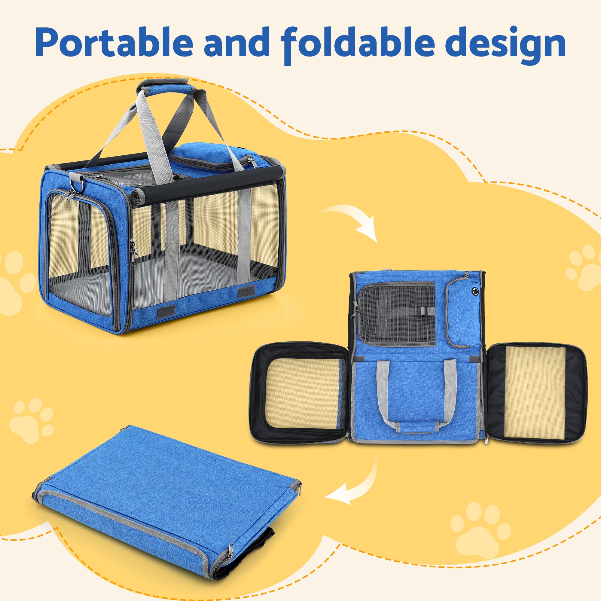 Dog Carriers & Crates: i.Pet Pet Carrier Bag Foldable Dog Cat Durable Crate Travel Cage Portable Car Kennel Blue