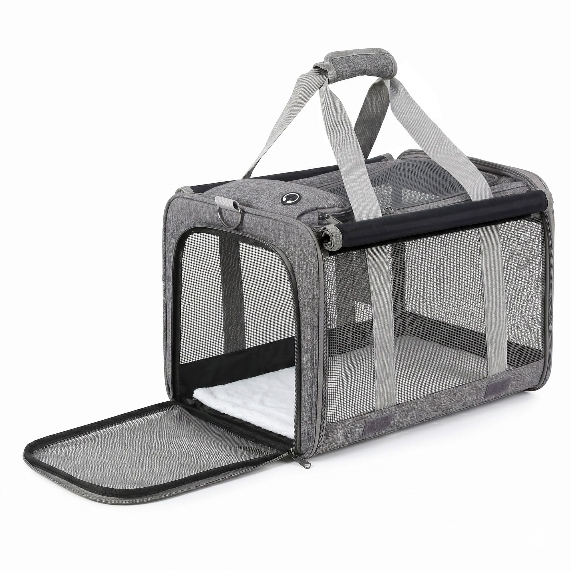 i.Pet Pet Carrier Bag Foldable Dog Cat Durable Crate Travel Cage Portable Car Kennel Grey