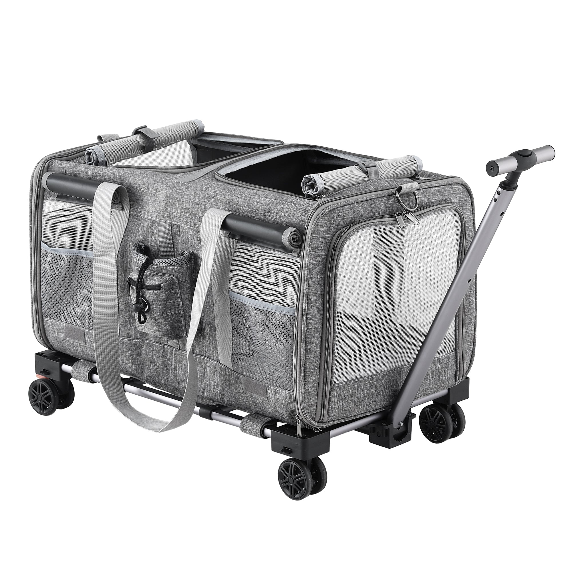 Dog Carriers & Crates: i.Pet Pet Carrier Swivel Wheels Foldable Cat Dog Trolley Stroller Travel Bag Grey