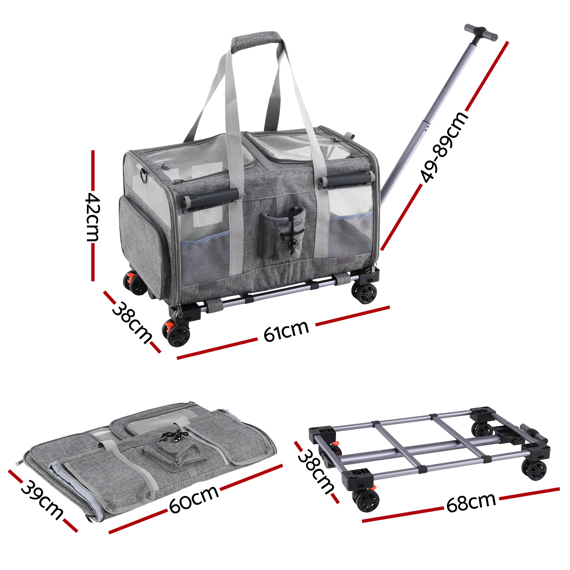 Dog Carriers & Crates: i.Pet Pet Carrier Swivel Wheels Foldable Cat Dog Trolley Stroller Travel Bag Grey