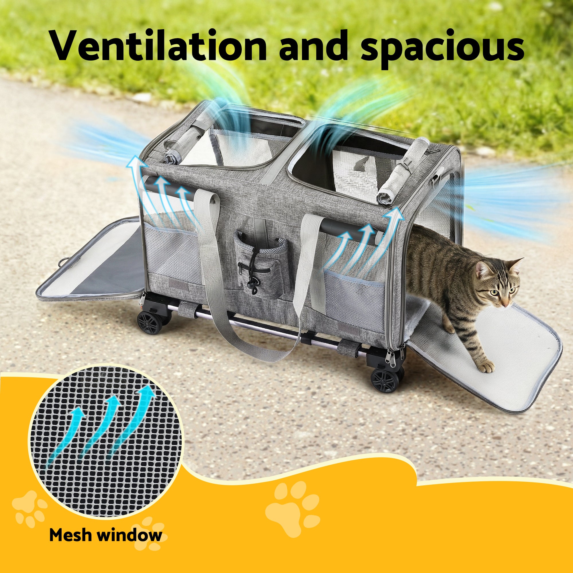 Dog Carriers & Crates: i.Pet Pet Carrier Swivel Wheels Foldable Cat Dog Trolley Stroller Travel Bag Grey