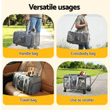 Dog Carriers & Crates: i.Pet Pet Carrier Swivel Wheels Foldable Cat Dog Trolley Stroller Travel Bag Grey