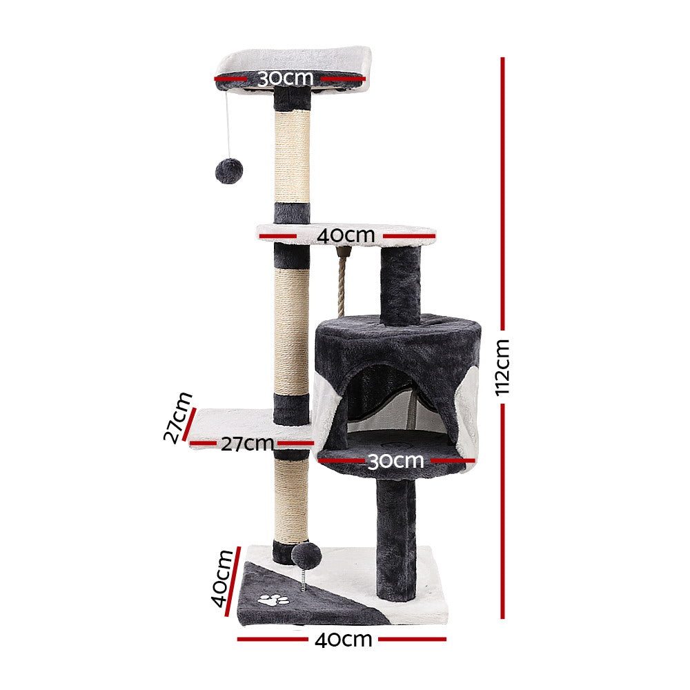 Cat Scratching Posts: i.Pet Cat Tree 112cm Tower Scratching Post Scratcher Wood Condo House Furniture