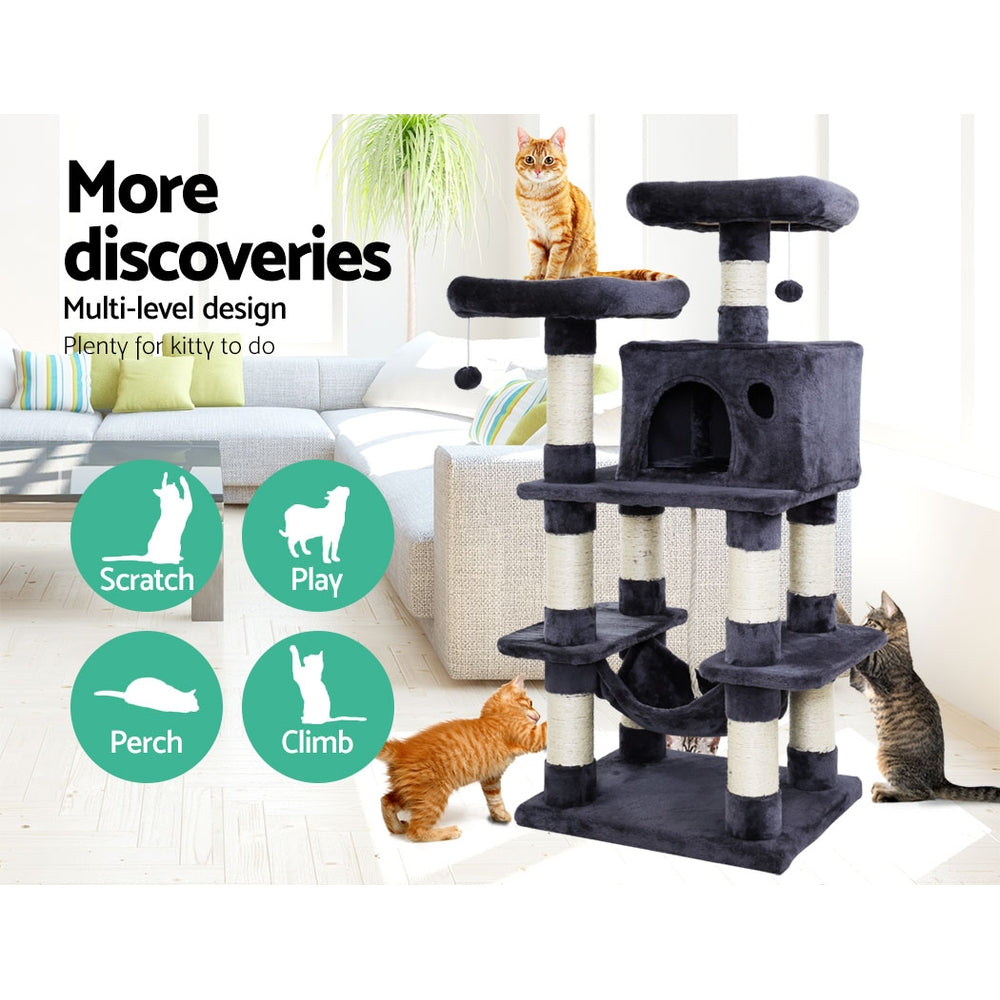 Cat Scratching Posts: i.Pet Cat Tree 145cm Tower Scratching Post Scratcher Wood Condo House Large Bed