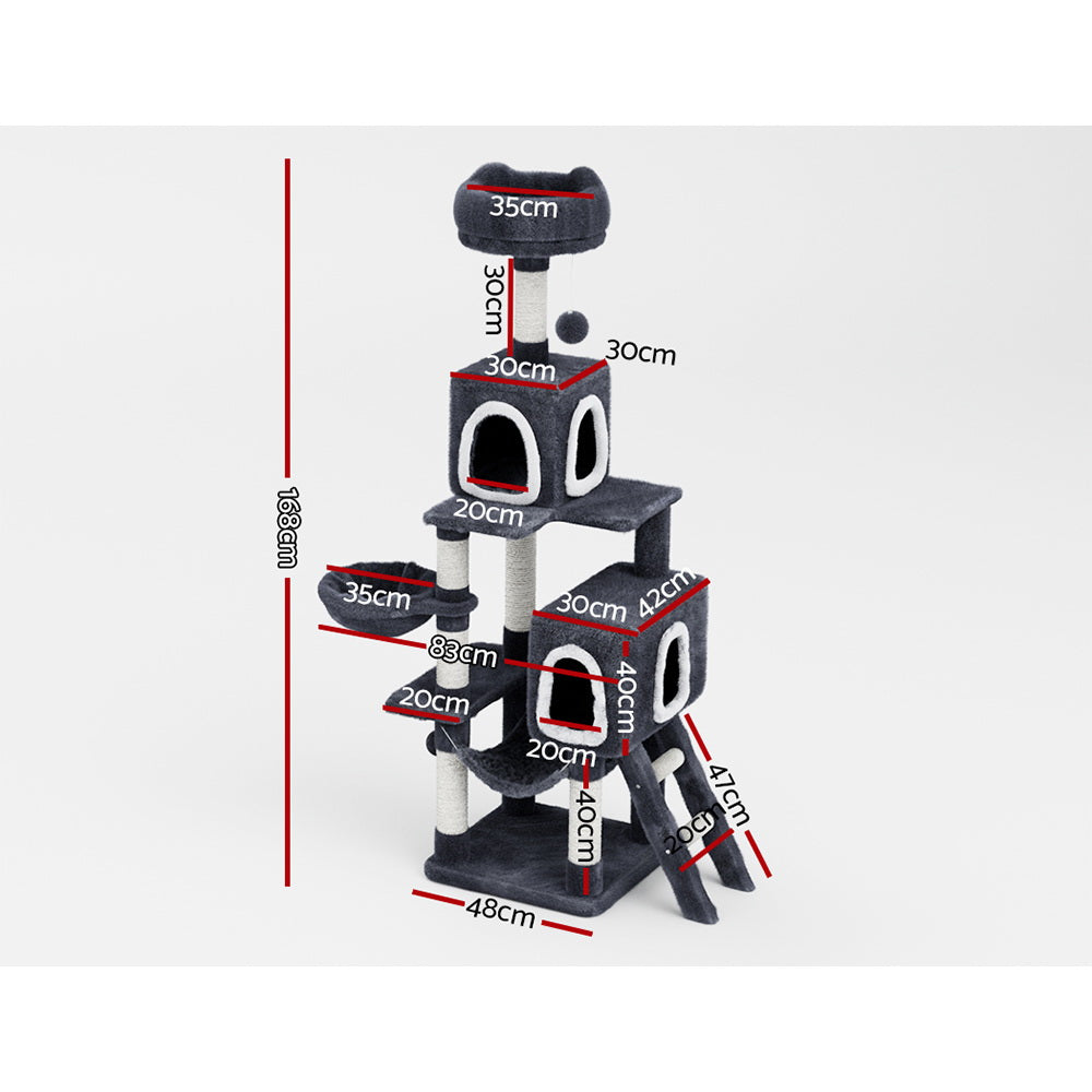 Cat Scratching Posts: i.Pet Cat Tree 168cm Tower Scratching Post Scratcher Condo House Hanging Toy Bed