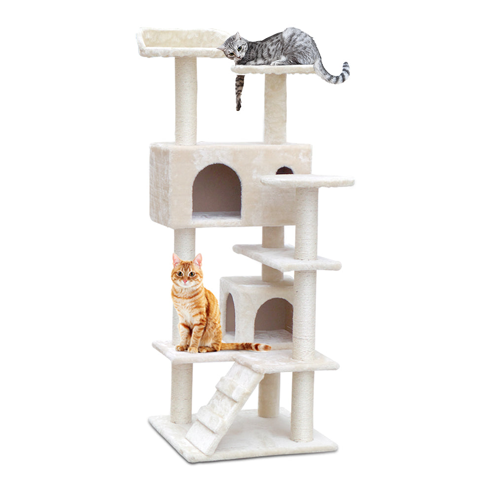 Cat Scratching Posts: i.Pet Cat Tree 134cm Tower Scratching Post Scratcher Wood Condo House Bed Beige