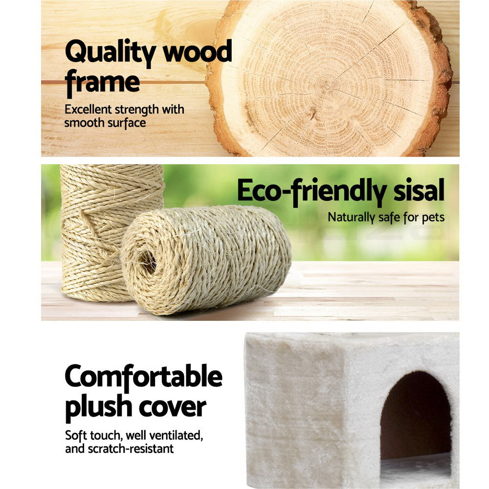 Cat Scratching Posts: i.Pet Cat Tree 134cm Tower Scratching Post Scratcher Wood Condo House Bed Beige