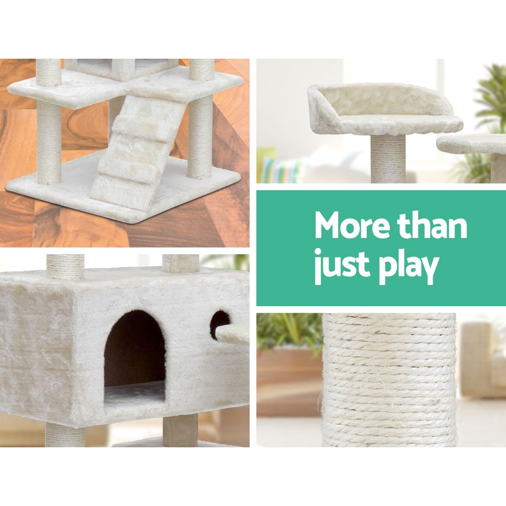Cat Scratching Posts: i.Pet Cat Tree 134cm Tower Scratching Post Scratcher Wood Condo House Bed Beige