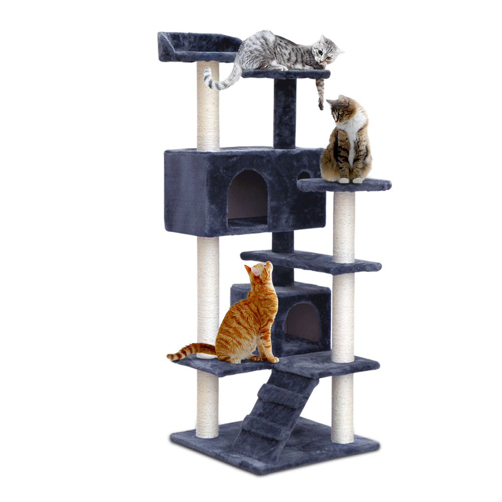 Cat Scratching Posts: i.Pet Cat Tree 134cm Tower Scratching Post Scratcher Wood Condo House Bed Grey