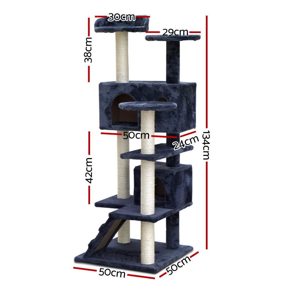 Cat Scratching Posts: i.Pet Cat Tree 134cm Tower Scratching Post Scratcher Wood Condo House Bed Grey