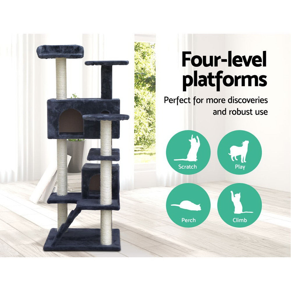 Cat Scratching Posts: i.Pet Cat Tree 134cm Tower Scratching Post Scratcher Wood Condo House Bed Grey
