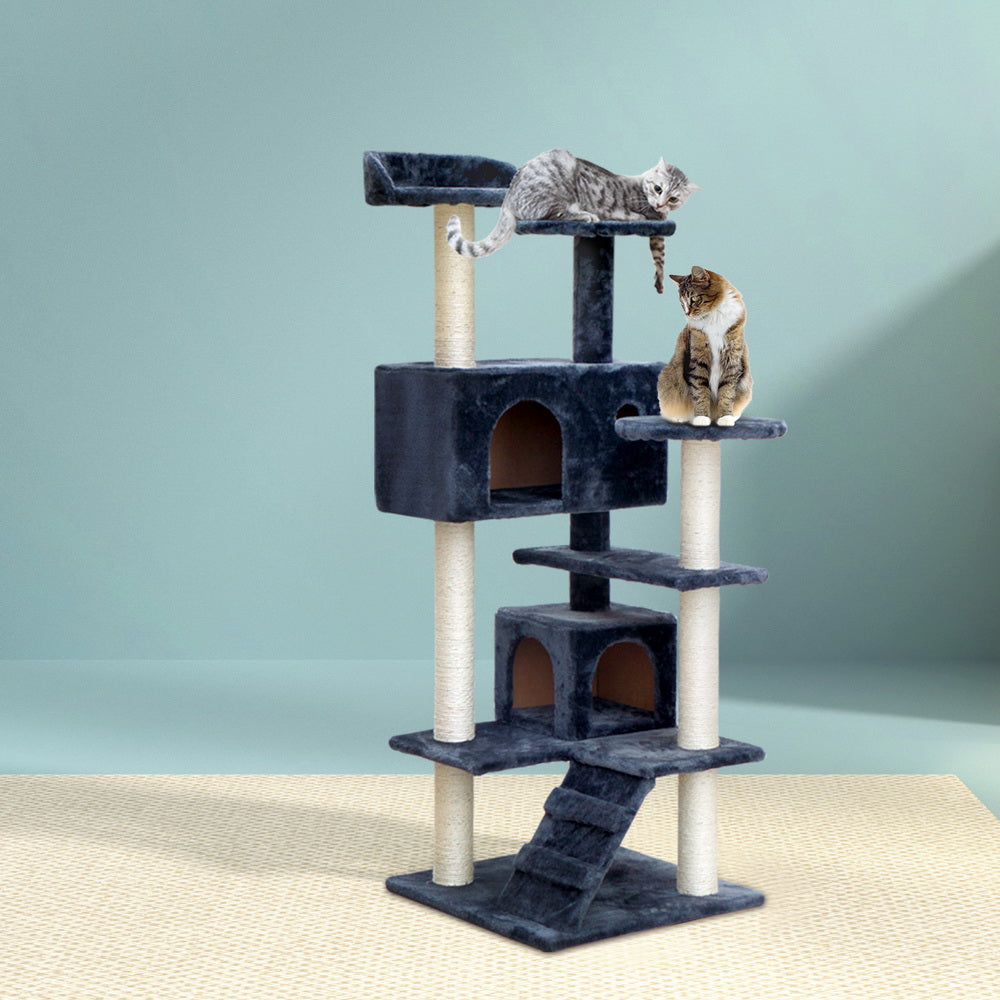 Cat Scratching Posts: i.Pet Cat Tree 134cm Tower Scratching Post Scratcher Wood Condo House Bed Grey
