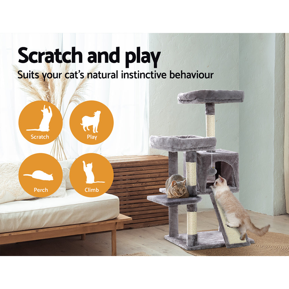 Cat Scratching Posts: i.Pet Cat Tree 103cm Tower Scratching Post Scratcher Wood Condo House Trees Grey