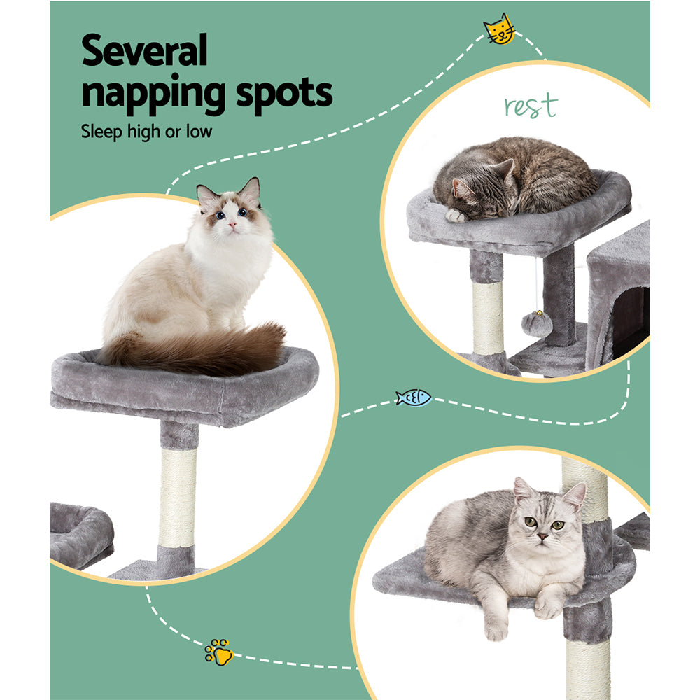 Cat Scratching Posts: i.Pet Cat Tree 103cm Tower Scratching Post Scratcher Wood Condo House Trees Grey