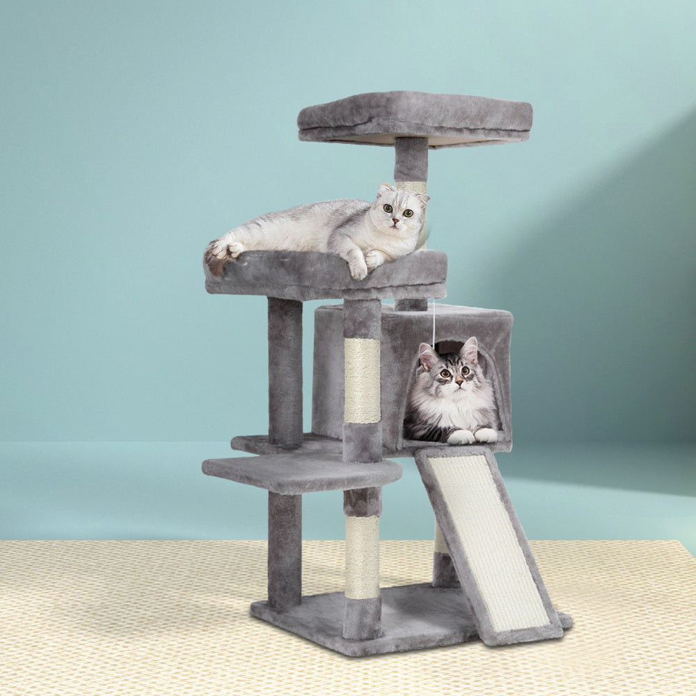 Cat Scratching Posts: i.Pet Cat Tree 103cm Tower Scratching Post Scratcher Wood Condo House Trees Grey