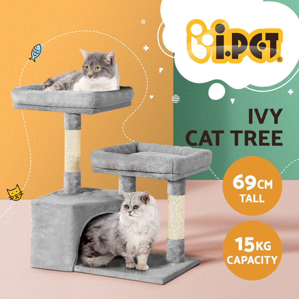 Cat Scratching Posts: i.Pet Cat Tree 69cm Scratching Post Tower Scratcher Wood Condo House Bed Trees