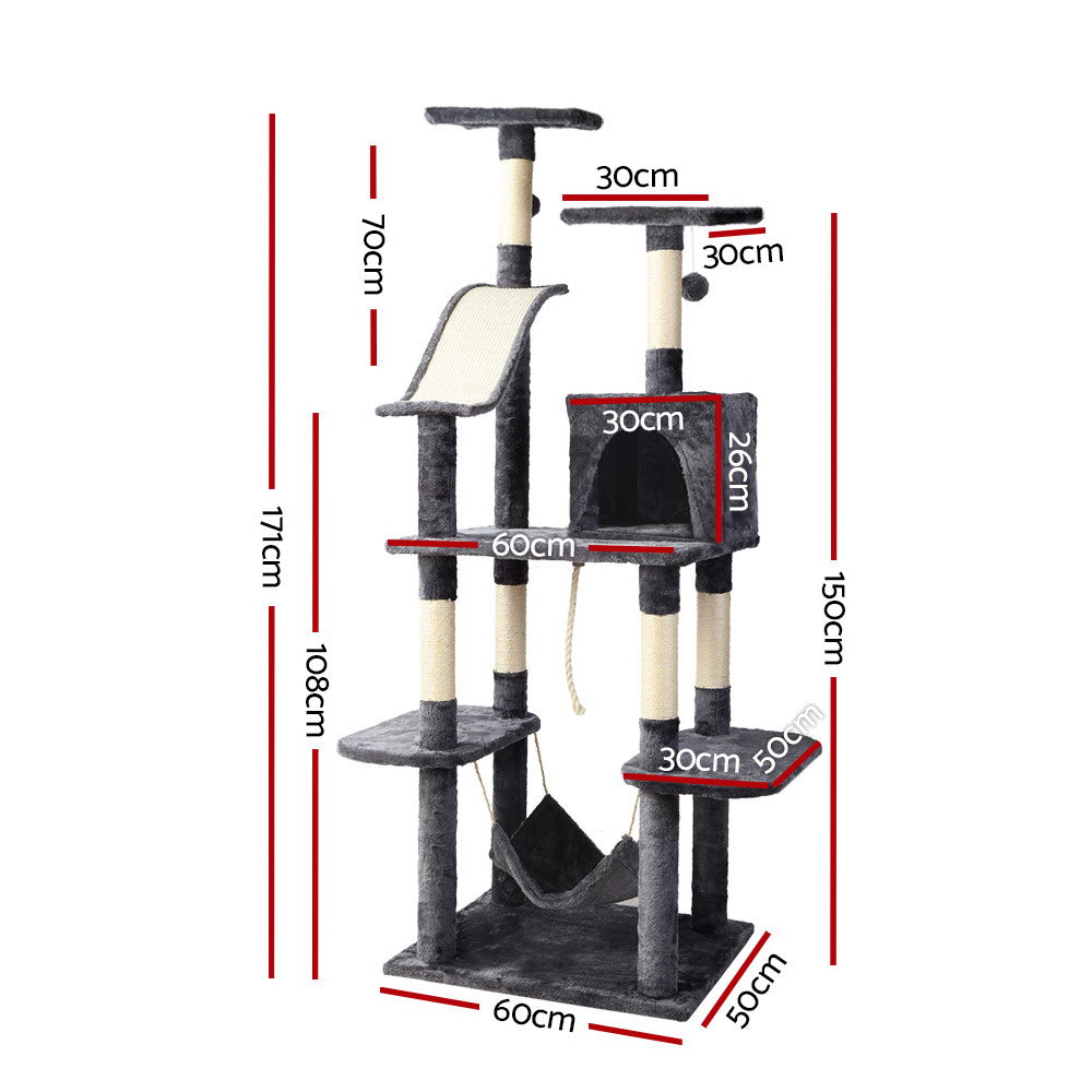 Cat Scratching Posts: i.Pet Cat Tree 171cm Tower Scratching Post Scratcher Wooden Condo House Bed Toys