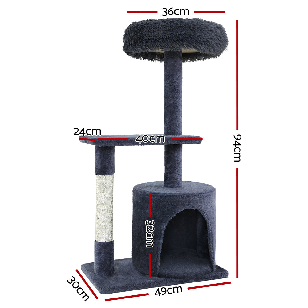 Cat Scratching Posts: i.Pet Cat Tree 94cm Scratching Post Tower Scratcher Condo House Wood Trees Grey
