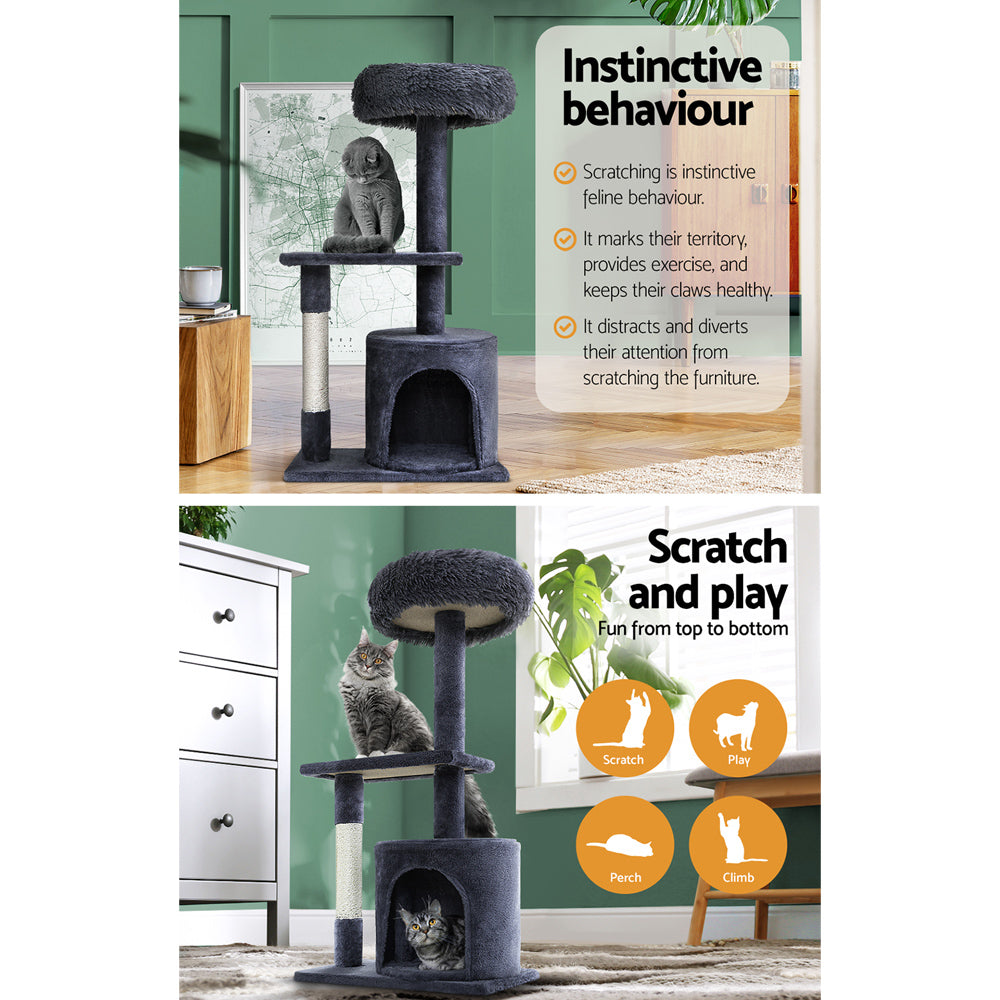 Cat Scratching Posts: i.Pet Cat Tree 94cm Scratching Post Tower Scratcher Condo House Wood Trees Grey