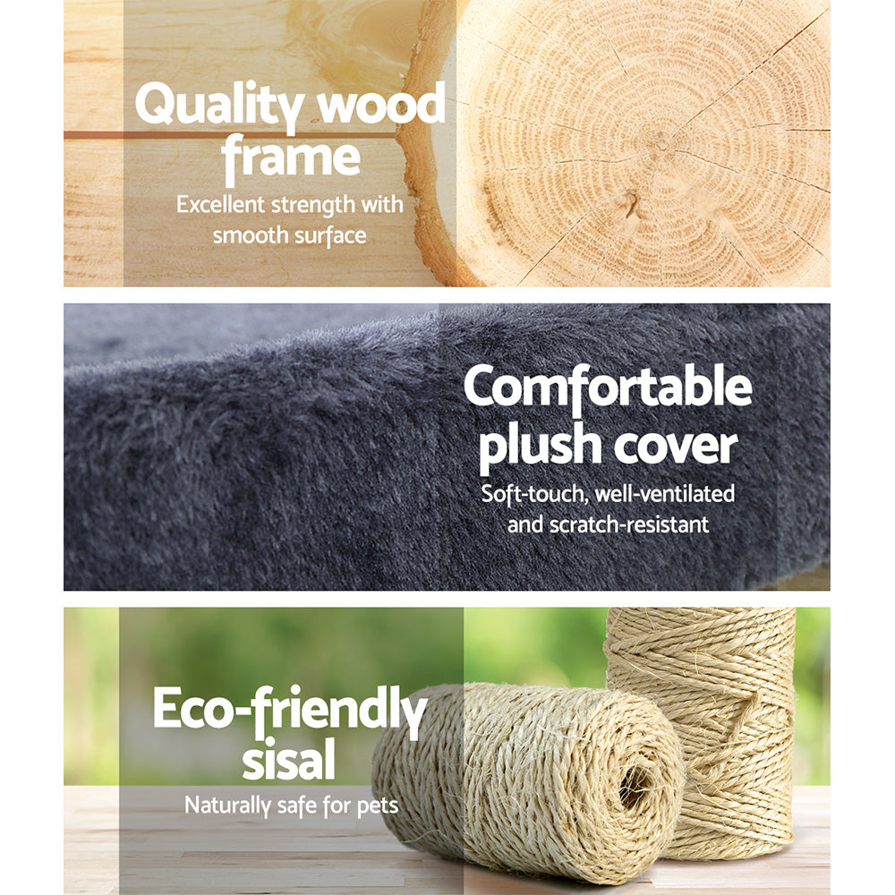 Cat Scratching Posts: i.Pet Cat Tree 94cm Scratching Post Tower Scratcher Condo House Wood Trees Grey