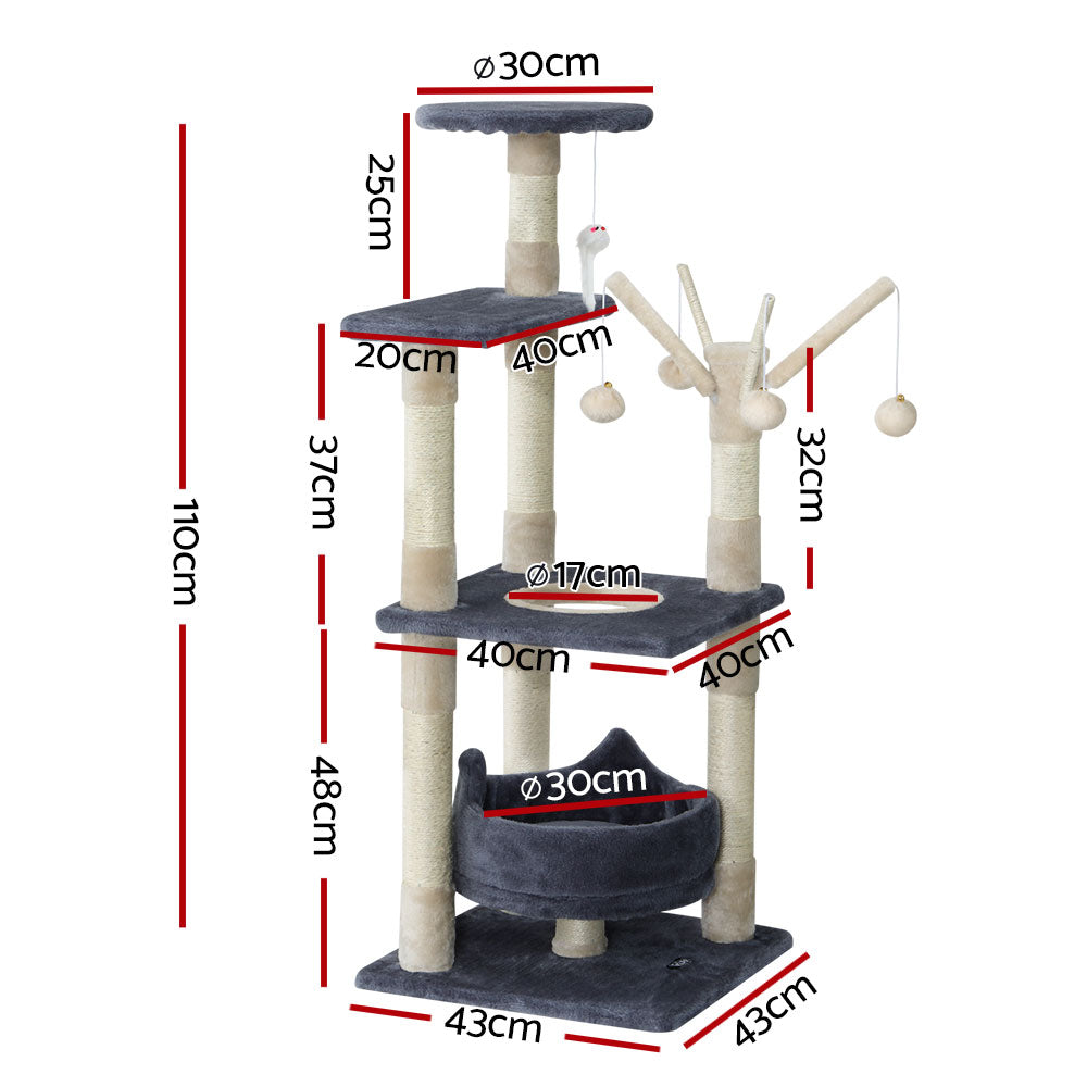 Cat Scratching Posts: i.Pet Cat Tree 110cm Tower Scratching Post Scratcher Wood Condo House Bed Toys