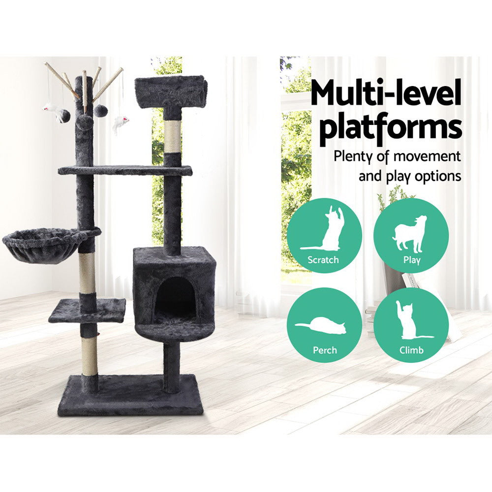 Cat Scratching Posts: i.Pet Cat Tree 140cm Tower Scratching Post Scratcher Trees Toys Condo Bed Grey