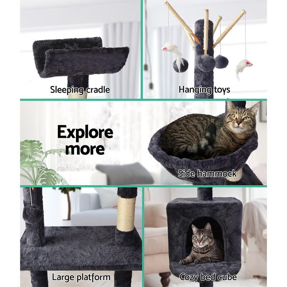 Cat Scratching Posts: i.Pet Cat Tree 140cm Tower Scratching Post Scratcher Trees Toys Condo Bed Grey