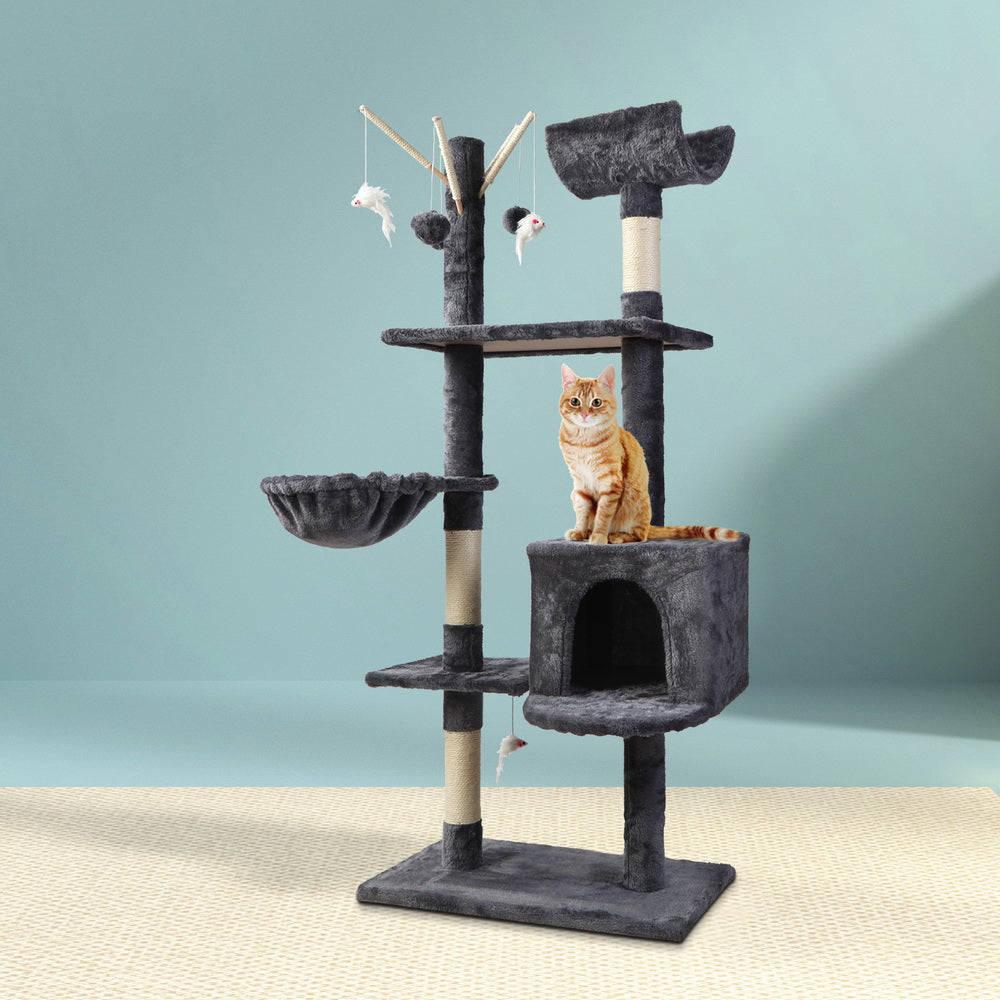 Cat Scratching Posts: i.Pet Cat Tree 140cm Tower Scratching Post Scratcher Trees Toys Condo Bed Grey