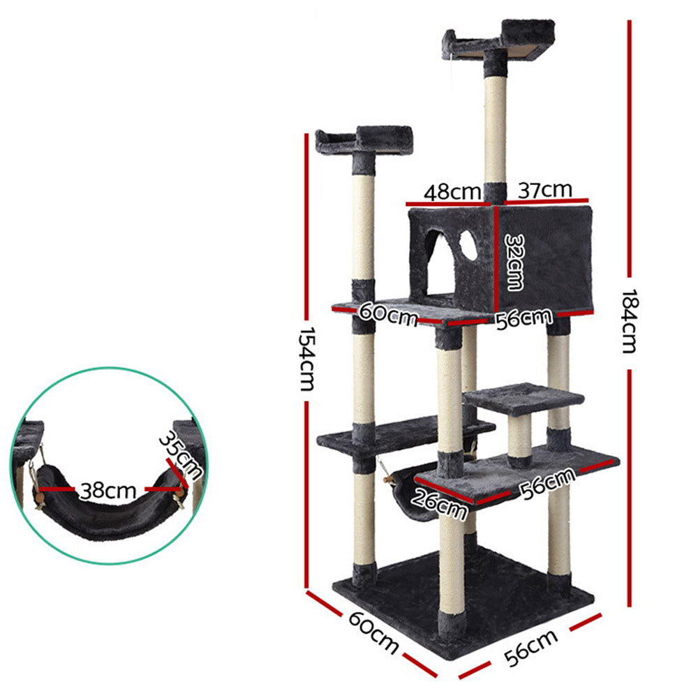 Cat Scratching Posts: i.Pet Cat Tree 184cm Tower Scratching Post Scratcher Wood Trees Condo Bed House