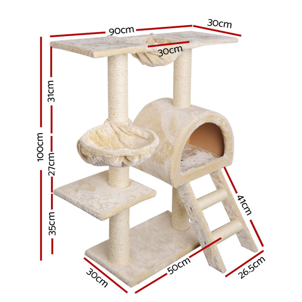 Cat Scratching Posts: i.Pet Cat Tree 100cm Tower Scratching Post Scratcher Condo House Trees Bed Beige