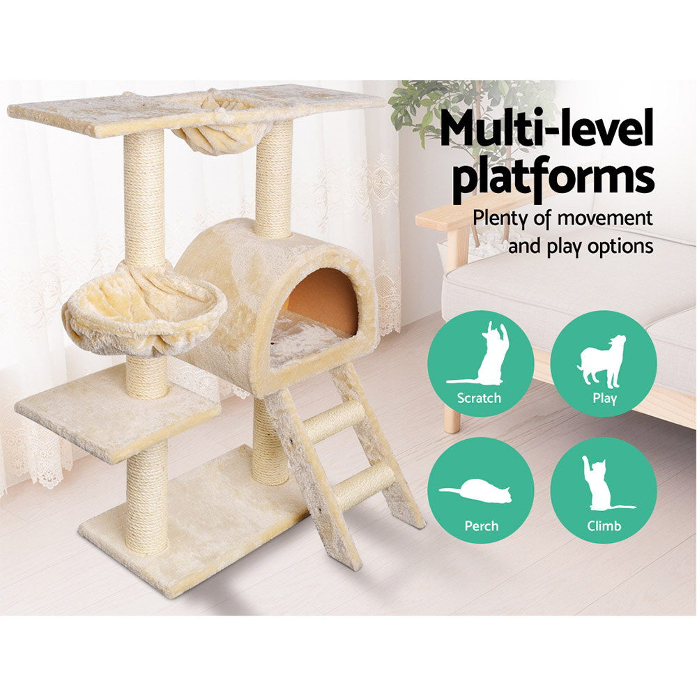 Cat Scratching Posts: i.Pet Cat Tree 100cm Tower Scratching Post Scratcher Condo House Trees Bed Beige