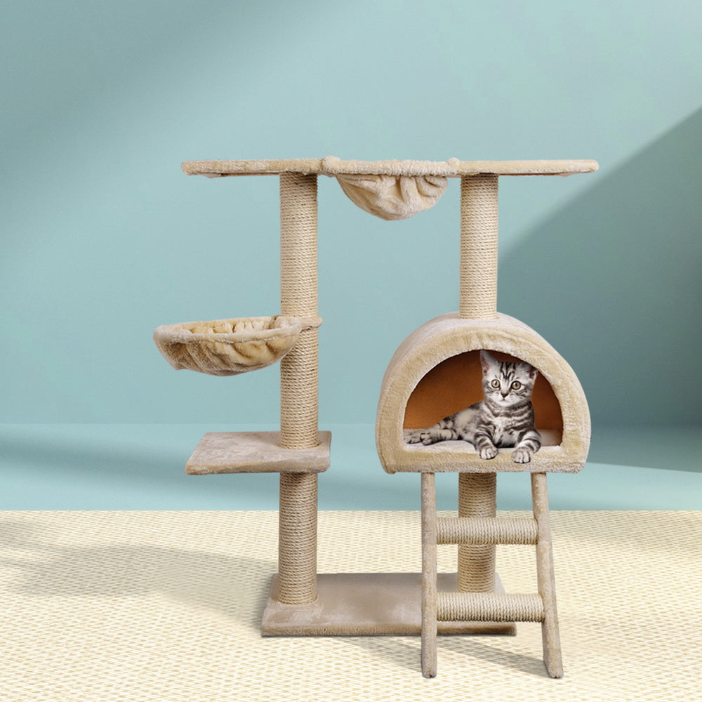 Cat Scratching Posts: i.Pet Cat Tree 100cm Tower Scratching Post Scratcher Condo House Trees Bed Beige