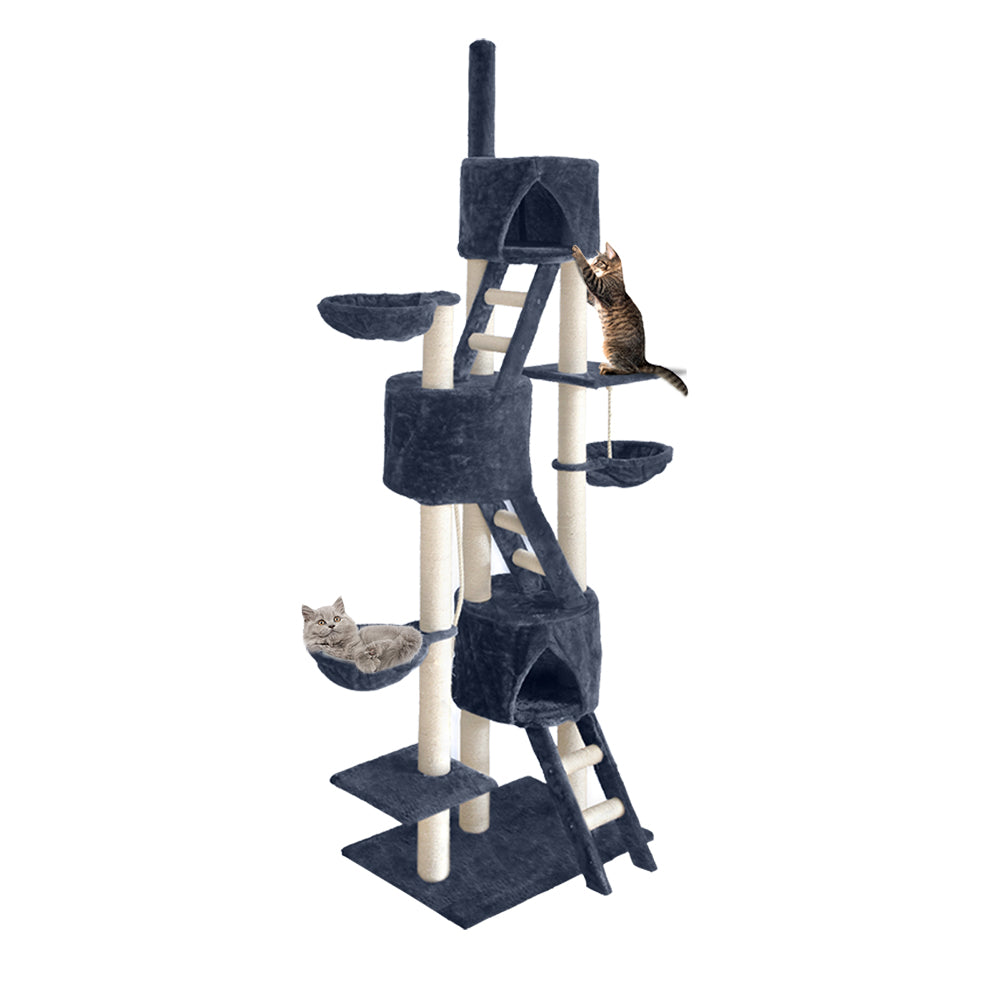 Cat Scratching Posts: i.Pet Cat Tree 244cm Tower Scratching Post Scratcher Trees Condo House Grey