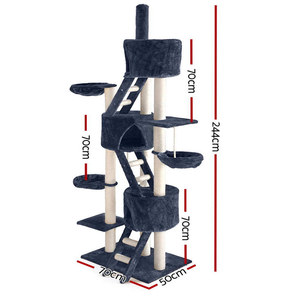 Cat Scratching Posts: i.Pet Cat Tree 244cm Tower Scratching Post Scratcher Trees Condo House Grey