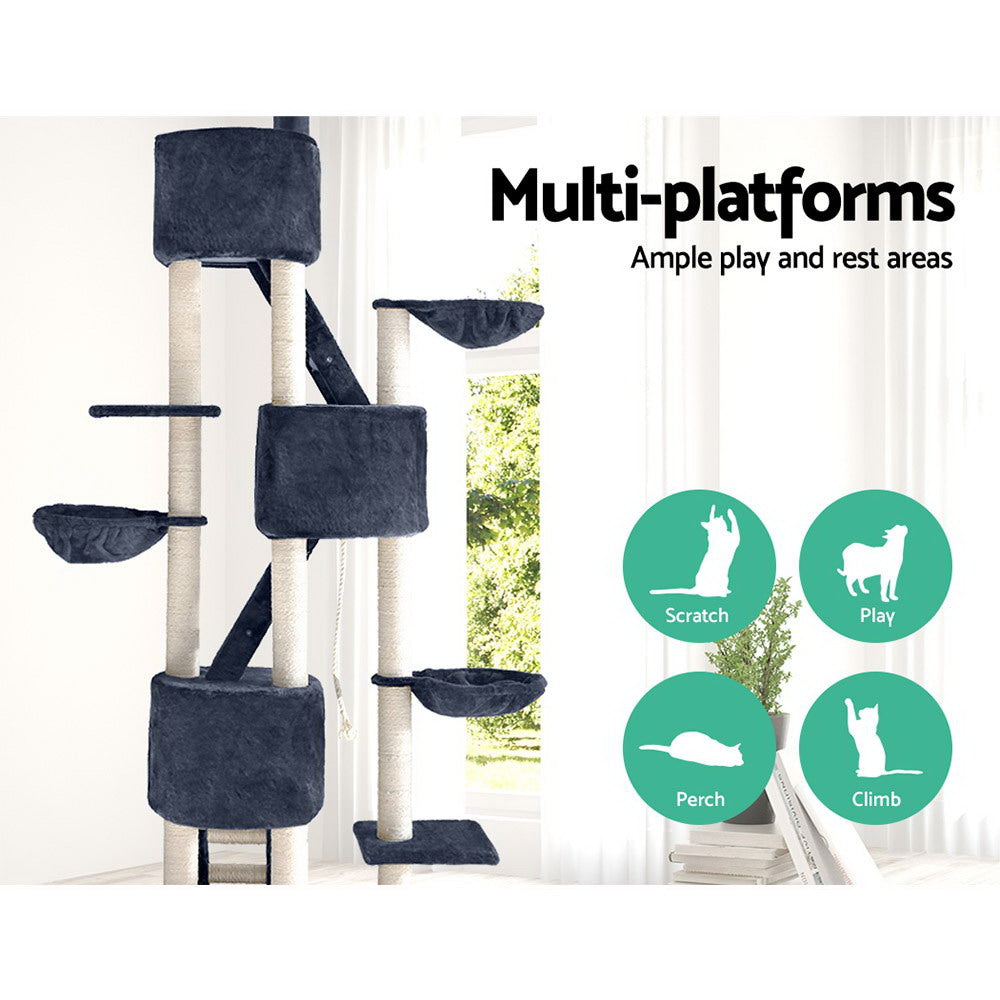 Cat Scratching Posts: i.Pet Cat Tree 244cm Tower Scratching Post Scratcher Trees Condo House Grey