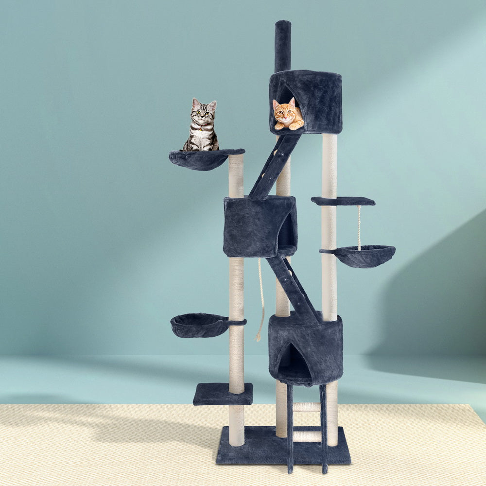 Cat Scratching Posts: i.Pet Cat Tree 244cm Tower Scratching Post Scratcher Trees Condo House Grey