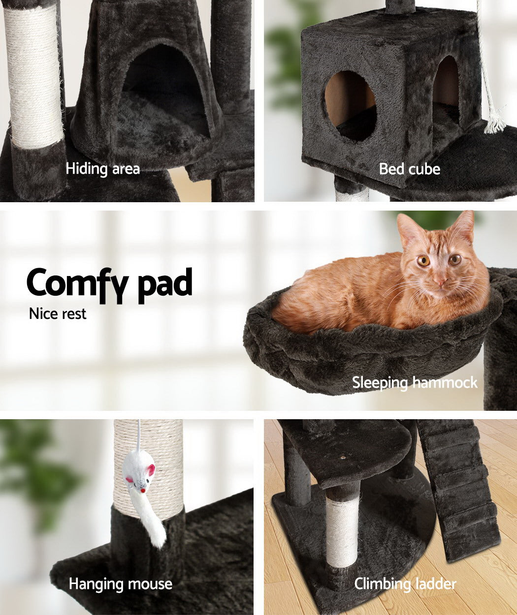 Cat Scratching Posts: i.Pet Cat Tree 193cm Tower Scratching Post Scratcher Condo House Trees Grey