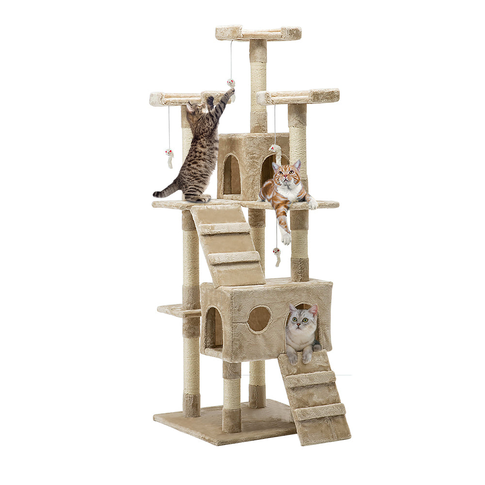 Cat Scratching Posts: i.Pet Cat Tree 180cm Tower Scratching Post Scratcher Wood Condo House Toys Beige