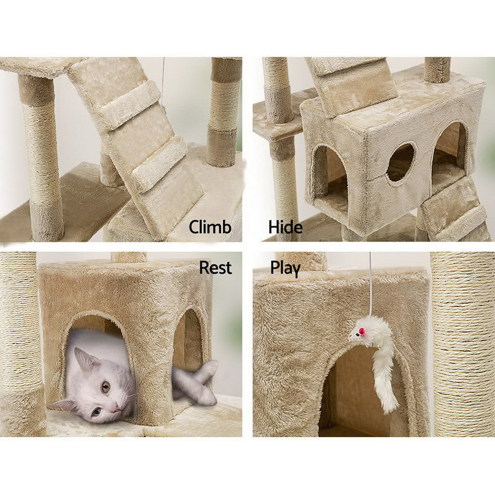 Cat Scratching Posts: i.Pet Cat Tree 180cm Tower Scratching Post Scratcher Wood Condo House Toys Beige