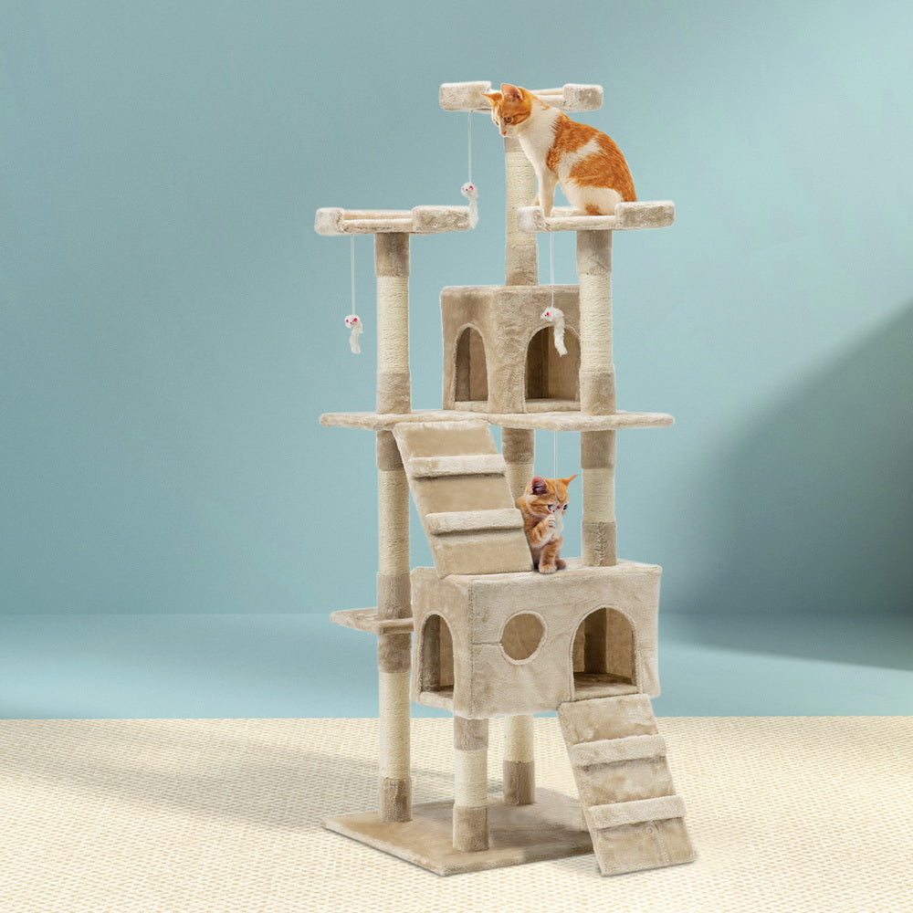Cat Scratching Posts: i.Pet Cat Tree 180cm Tower Scratching Post Scratcher Wood Condo House Toys Beige