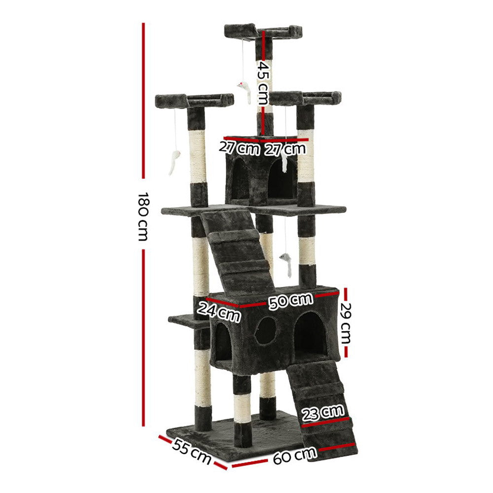 Cat Scratching Posts: i.Pet Cat Tree 180cm Tower Scratching Post Scratcher Wood Condo House Toys Grey